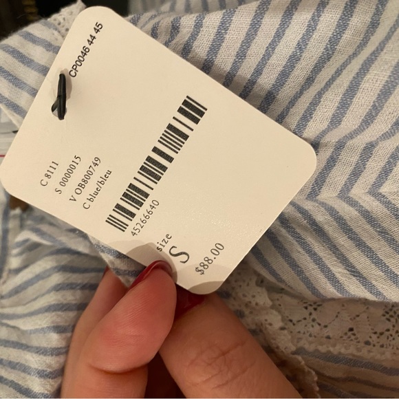 NWT Free People Pinstripe Long Sleeve Ruffle Crop Top Size: S/P MSRP:88 - Picture 4 of 11